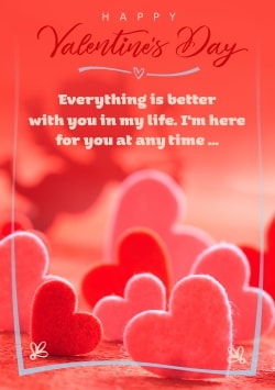 Red Happy Valentine's Day greeting card 2021 (with editable text and animation) red & pink hearts, cupid on the background, blue frame - Picture