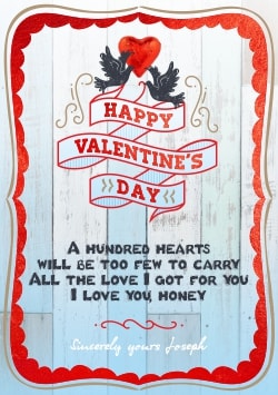 Blue Happy Valentine's Day greeting card 2021 (with editable text and animation) two doves holding inscription, red heart, cute message - Template