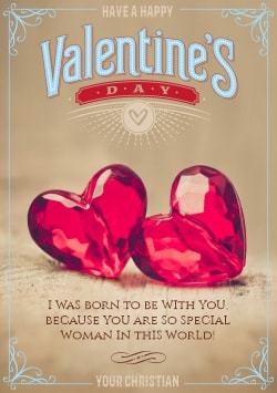 Happy Valentine's Day greeting card 2021 (with editable text and animation) two ruby heart laying on light brown surface - Photo