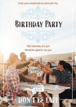 White Birthday Invitation Template 2021 (with editable text and animation) Photo of company of friends siting in café, celebrating, toasting