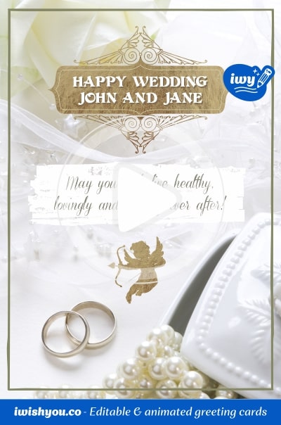 White Wedding Card 2021 (with editable text and animation) gold engagement rings, pearls, cupid silhouette on wedding background - Photo