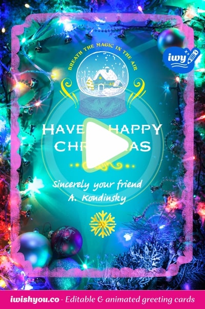 Turquoise Merry Christmas 2021 greeting card (with editable text and animation) burning garlands, decorations, bells, bells, snowflake, snowball - Image