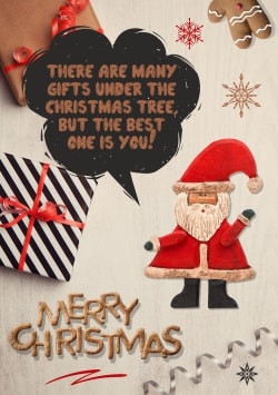 White Merry Christmas 2021 greeting card (with editable text and animation) cartoon santa claus, gift, gingerbread man - Image