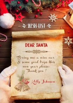 Printable Letter to Santa template (with editable text and animation) Santa Claus is holding & reading the letter from kids. His hat, snowflakes and stars are around him.