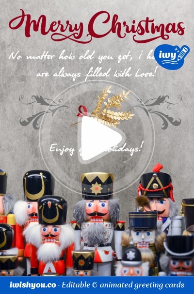 Silver Merry Christmas greeting card 2021 (with editable text and animation) toy soldiers Nutcracker style with Merry Christmas inscription - Image
