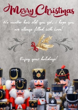 Silver Merry Christmas greeting card 2021 (with editable text and animation) toy soldiers Nutcracker style with Merry Christmas inscription - Image