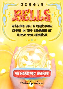 Yellow Merry Christmas greeting card 2021 (with editable text and animation) Jingle Bells inscription, christmas lights, best wishes - Photo