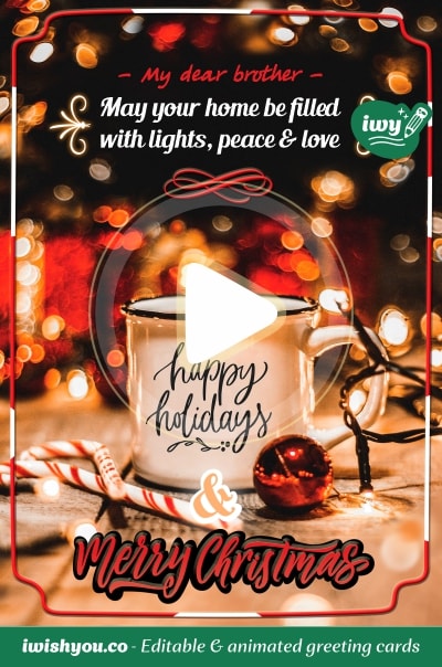 White, black & red Merry Christmas 2021 greeting card (with editable text and animation) Happy Holidays mug, Christmas lights, decorations, lollipops - Image