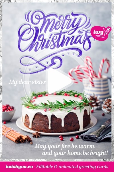 Silver Merry Christmas greeting card 2021 (with editable text and animation) white chocolate Christmas cake, lollipops, cinnamon - Images