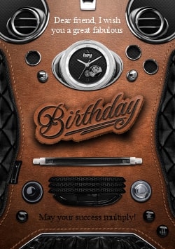 Brown & Black Happy Birthday greeting card 2021 (with editable text and animation) luxury car interior with leather, metal and carbon fiber - Photo